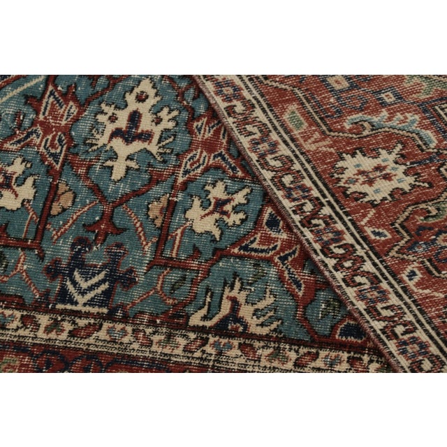 Beige Vintage Distressed Rug, Traditional Medallion Design in Blue and Red - Rug & Kilim For Sale - Image 8 of 8