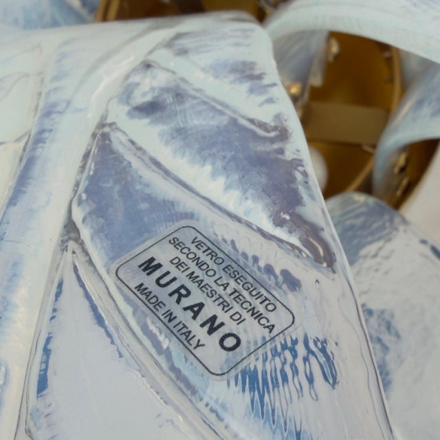 Iridescent Murano Glass and Brass Palm Leaves Chandelier, 2000s For Sale - Image 6 of 8