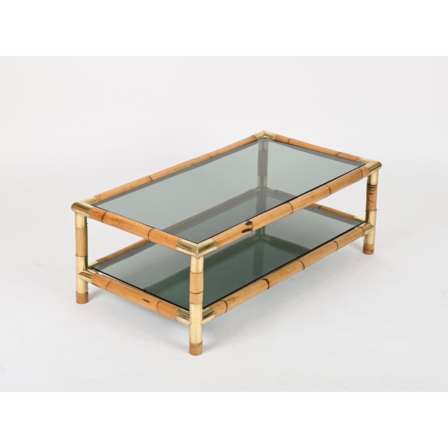 Gold Bamboo, Brass and Smoked Glass Coffee Table, Italy, 1970s For Sale - Image 8 of 15