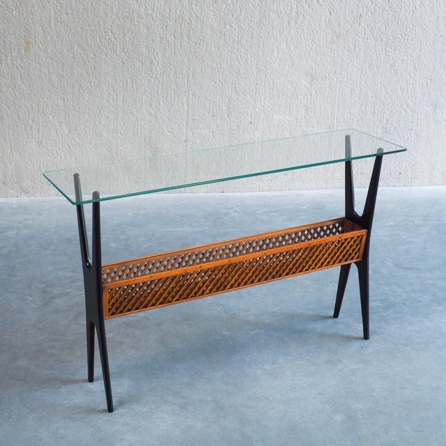 Italian Console Table with Glass Top & Lattice Basket, 1950s For Sale - Image 11 of 17