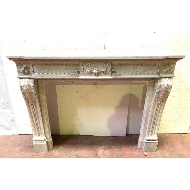 Louis XVI Style Fireplace in White Carrara Marble, 1800s For Sale - Image 18 of 18