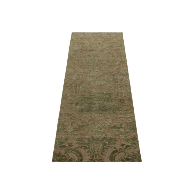 Handknotted in a fine blend of wool and silk, this 3x8 contemporary runner from our Modern Classics collection recaptures...