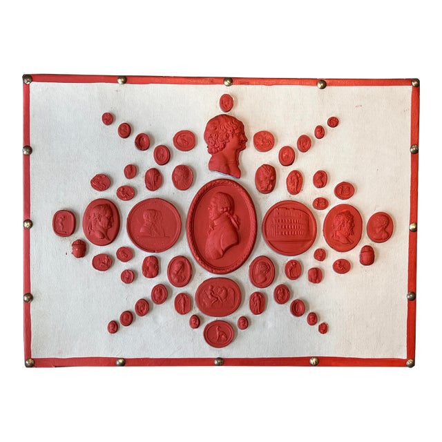 #1013 Grand Tour Revival Neoclassical Vintage Red Plaster Cast Waxed Intaglio Arrangement For Sale