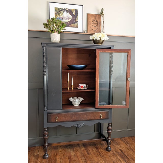 Vintage 1930's Jacobean Walnut Hutch/China Cabinet For Sale - Image 15 of 15