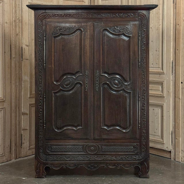 18th Century Country French Normandy Carved Oak Armoire For Sale - Image 4 of 18