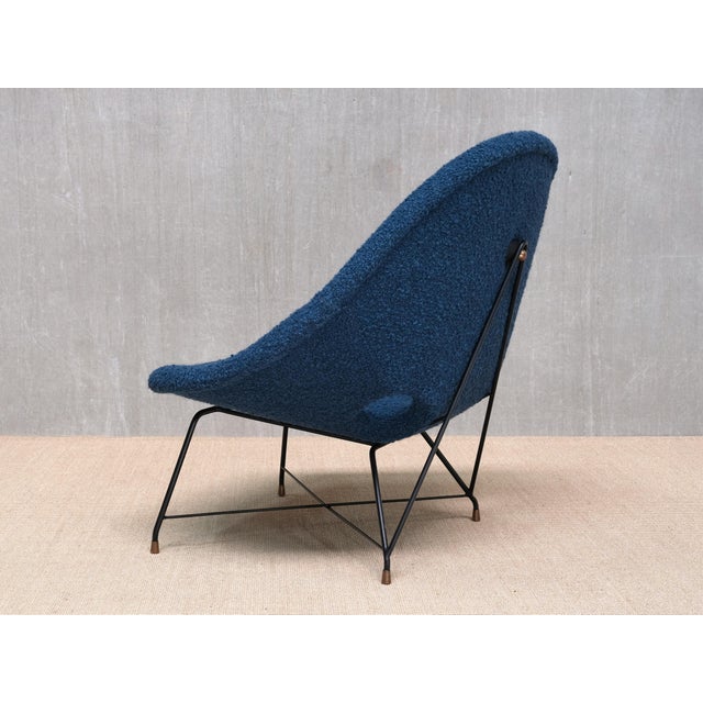 Black Kosmos Lounge Chair in Teal Pierre Frey Bouclé by Augusto Bozzi for Saporiti, 1950s For Sale - Image 8 of 16