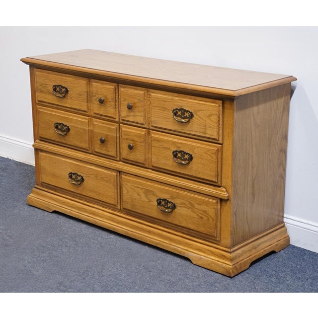 BROYHILL PREMIER Early American Country Style Solid Oak 54" Double Dresser 6510-21 32.5" High 54.5" Wide 18" Deep We...