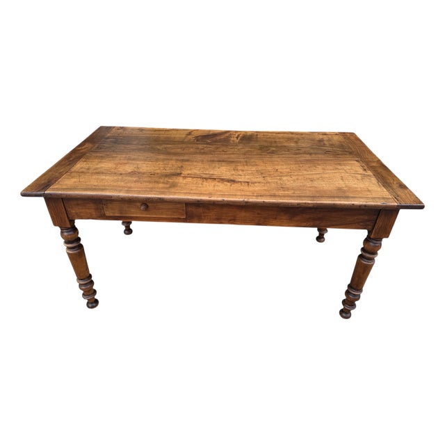 Louis Philippe Walnut Farmhouse Table with Drawers, 19th Century For Sale