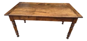 Louis Philippe Walnut Farmhouse Table with Drawers, 19th Century