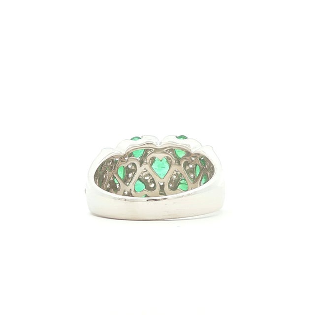 Contemporary Emerald and Diamond Curved Design Band, Size 7 For Sale - Image 3 of 4