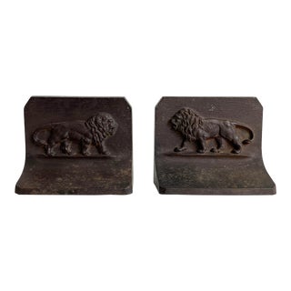 Early 1900s Bradley & Hubbard Cast Iron Lion Bookends, Pair For Sale