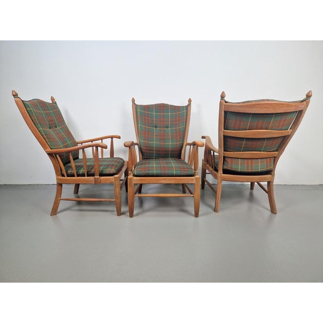 Vintage Scandinavian Beech High Back Armchairs, 1960s, Set of 3 For Sale - Image 6 of 15
