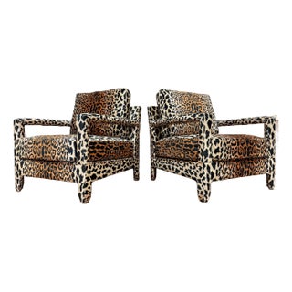 Modern Leopard Print Velvet Parsons Lounge Chair - Single For Sale