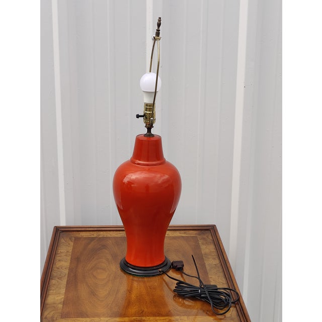Vintage Mid Century Orange Pottery Table Lamp For Sale In Washington DC - Image 6 of 8