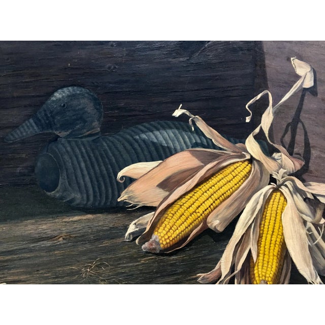Rustic Original Vintage Still Life Painting With Corn & Duck For Sale - Image 3 of 8