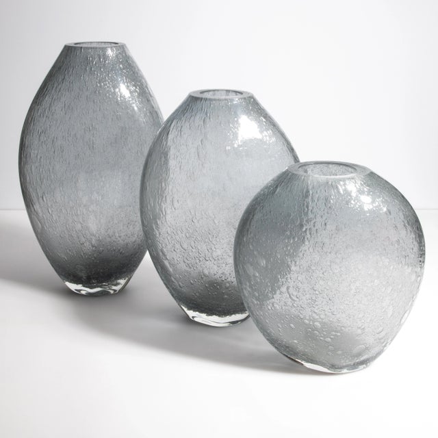 Gray Hand Blown Murano Cloudy Vase in Grey With Bubbles Large For Sale - Image 8 of 12
