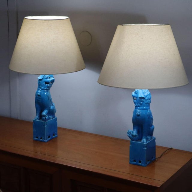Vintage Chinese Ceramic Foo Dog Lamps, 1970s, Set of 2 For Sale - Image 5 of 6