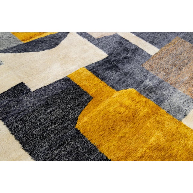 Modern Moroccan Beige Handmade Abstract Designed Wool Rug For Sale - Image 11 of 12