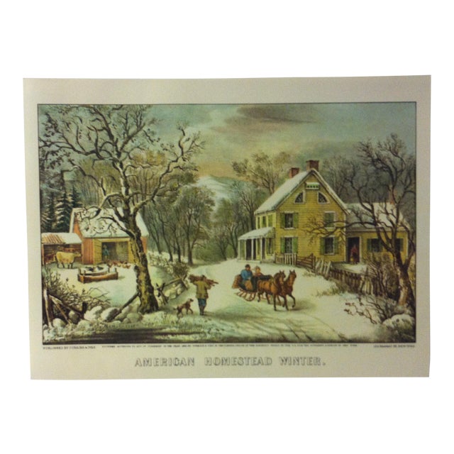 Vintage Currier Ives Color Print American Homestead Winter