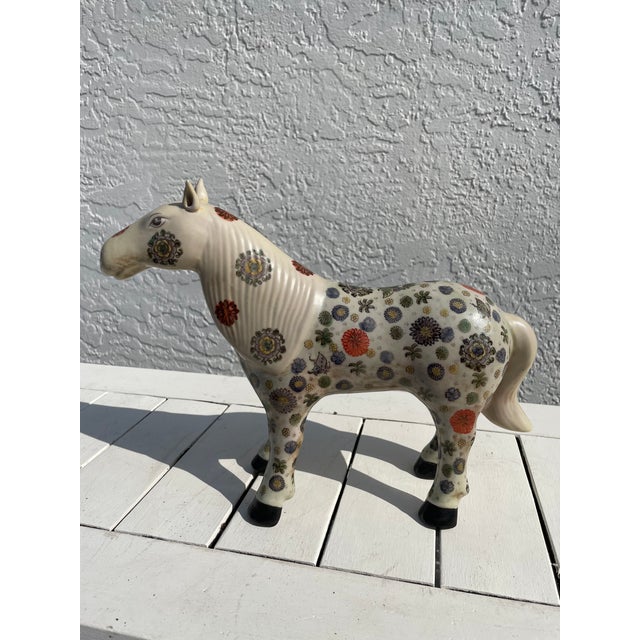 Chinoiserie Vintage Chinese Porcelain Horse Figurine With Floral Motif & Red Seal Mark For Sale - Image 3 of 10