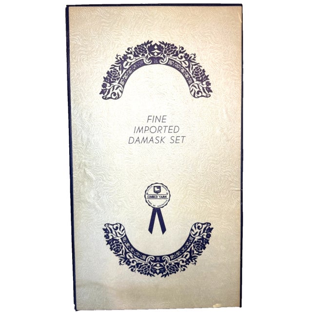 Vintage Alico 52 X 70 Ivory Fine Imported Damask Tablecloth & Napkins New Old Stock - 5pcs For Sale - Image 9 of 10