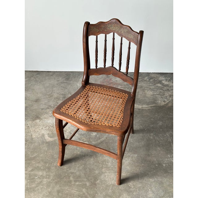 Antique Set of 4 Turned-Spindle Cane Seat Dining Chairs For Sale - Image 11 of 18