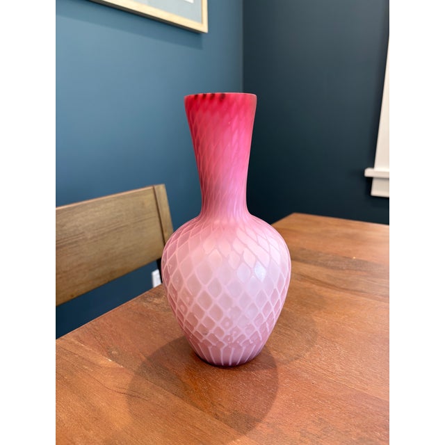 Late 19th Century Antique Victorian Pink Cased Diamond Quilted Satin Glass Vase and Tumbler Pair Set For Sale - Image 5 of 7
