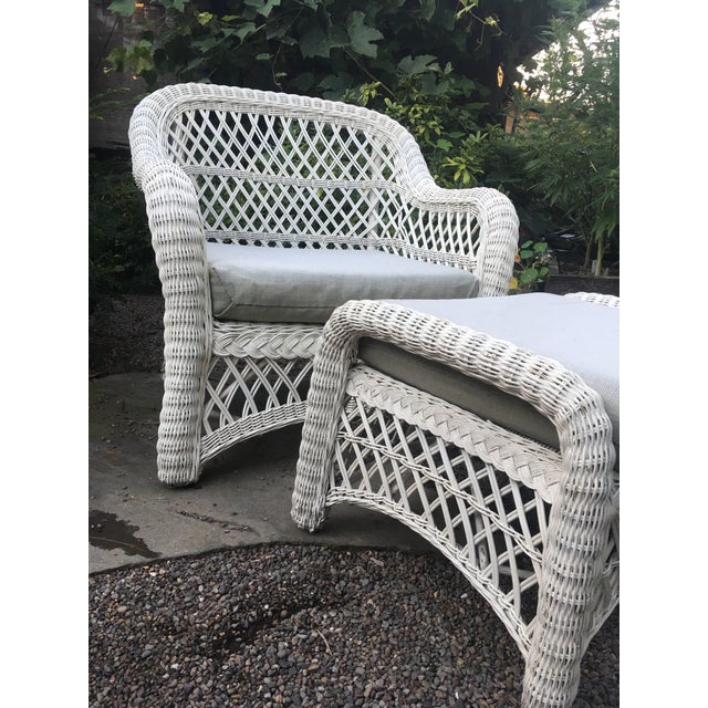 1960s Vintage White Wicker Chair and Ottoman Set Chairish