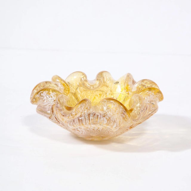 Mid-Century Modernist Translucent Hand-Blown Murano & 24k Gold Glass Bowl For Sale - Image 9 of 12