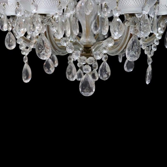 Crystal & Glass Crystal Arm 12-Light Chandelier C1940 For Sale - Image 6 of 10