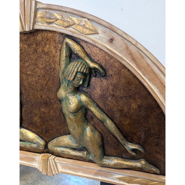 1930s French Art Deco Oak Figural Trumeau Mantel Mirror For Sale - Image 5 of 9