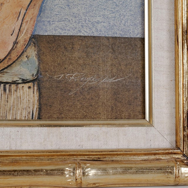 Contemporary Joyce Roybal Guitarist Hand Painted & Signed Original One of a Kind Oil Painting on Canvas in Gilded Frame Late 20th Century For Sale - Image 3 of 7