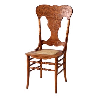 Antique Victorian Press Back Oak Chair With Cane Seat For Sale