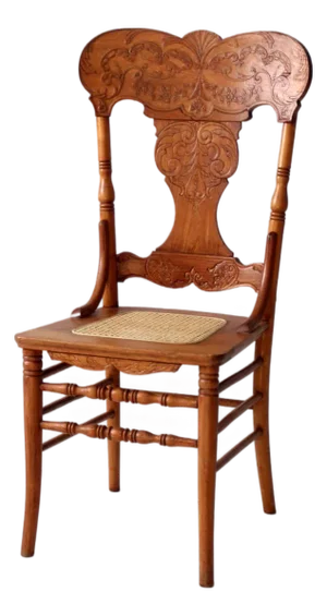 Antique Victorian Press Back Oak Chair With Cane Seat