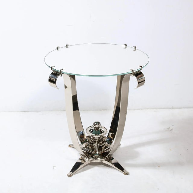 Art Deco Style Polished Nickel Side/End Table With a Round Mirror Top For Sale In New York - Image 6 of 9