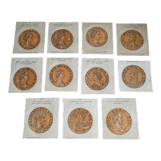 Authentic Antique Early 18th C. Hubert Goltzius Chiaroscuro Color Woodcut Portraits of Roman Emperors -- Set of 11 For Sale