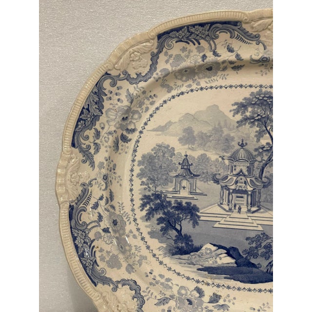 Early 19th Century English Blue and White Platter With Pagoda For Sale - Image 4 of 6