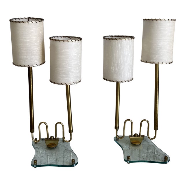 Vintage Brass and Glass Art Deco Table Lamps Attributed to Fontana Arte a Pair Chairish