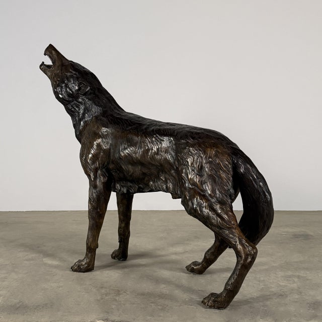 Life-Size Bronze Howling Wolf Sculpture, 35” H For Sale - Image 11 of 12