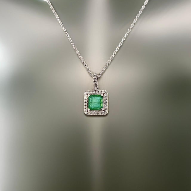 Traditional Natural Emerald Diamond Pendant 18" 14k WG 2.05 TCW Certified For Sale - Image 3 of 11