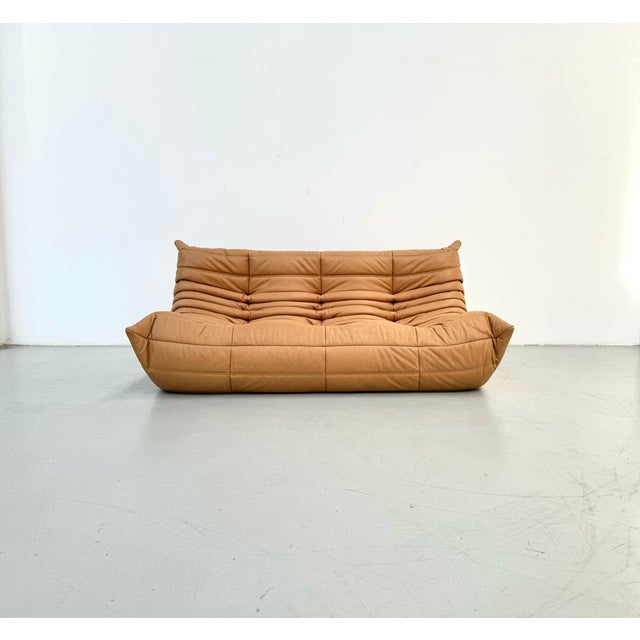 French Three-Seater Togo Sofa in Leather by Michel Ducaroy for Ligne Roset For Sale - Image 6 of 9