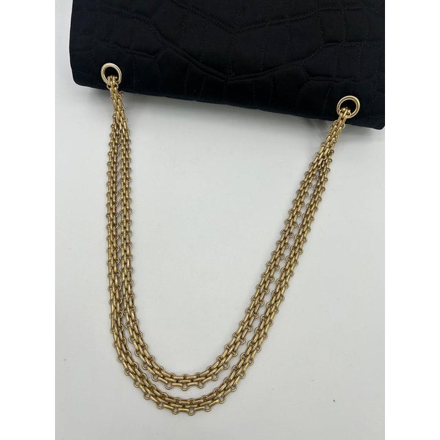 Mid 20th Century Chanel Black Satin Coco Croc Quilted 227 Reissue 2.55 Double Flap Classic For Sale - Image 13 of 13