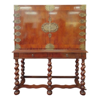 Campaign-Style Dry Bar Cabinet on Barley Twist Sculptural Base For Sale