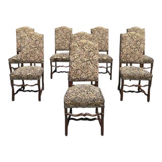 19th Century Antique French Louis XIII Style Os De Mouton Solid Walnut Dining Chairs - Set of 8 For Sale