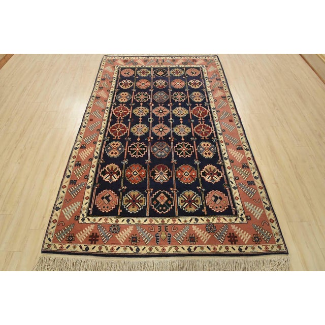 Tribal Heriz Rug 5’11” X 8’11” Blue Wool Vintage Tribal Hand-Knotted Oriental Carpet For Sale - Image 3 of 14