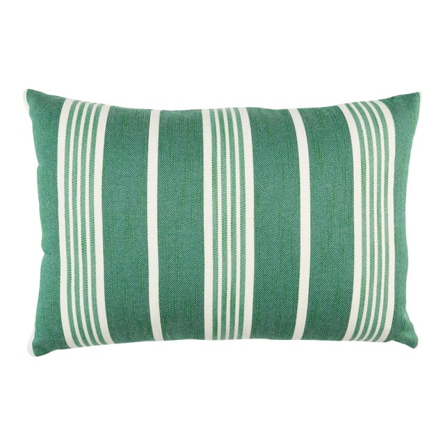 Schumacher Hampton Stripe Indoor/Outdoor Pillow 20"x14" in Emerald For Sale