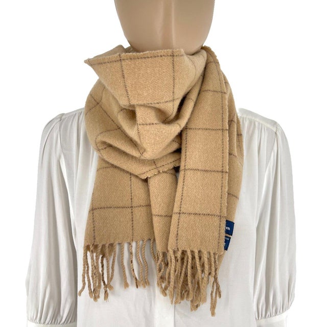 Late 20th Century Polo Ralph Lauren Beige Checked 100% Wool Scarf For Sale - Image 6 of 9