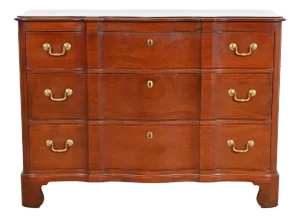Baker Furniture Style Georgian Carved Solid Mahogany Block Front Chest of Drawers