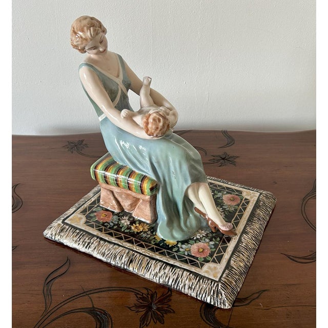 Art Deco Polychrome Ceramic Maternità Sculpture by Vincenzo Bertolotti, Italy, 1930s For Sale - Image 4 of 18