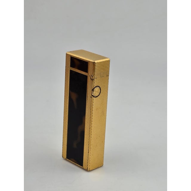 Brown Rare Vintage Dunhill Square Lacquer Marble Roller Gas Lighter Gold Brown Swiss Made. For Sale - Image 8 of 14